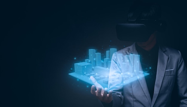 Óculos VR virtual Global show city plan 3D metaverso