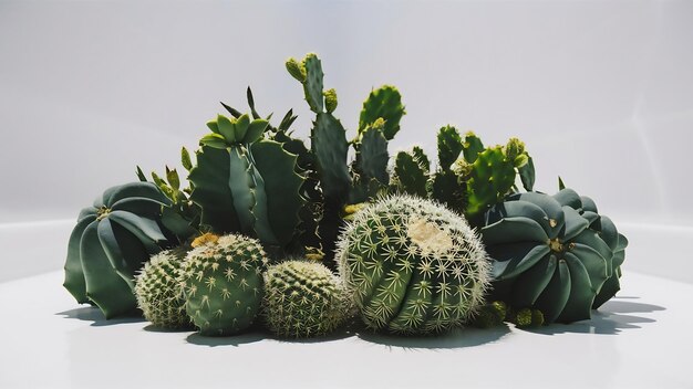 Cultivares de cactos de euforbia verde isolados em branco