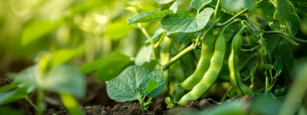 Foto el cultivo de frijoles en el jardín enfoque selectivo ia generativa