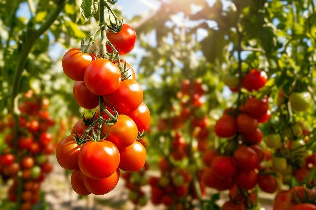 Foto cultivo industrial de tomates en un invernadero