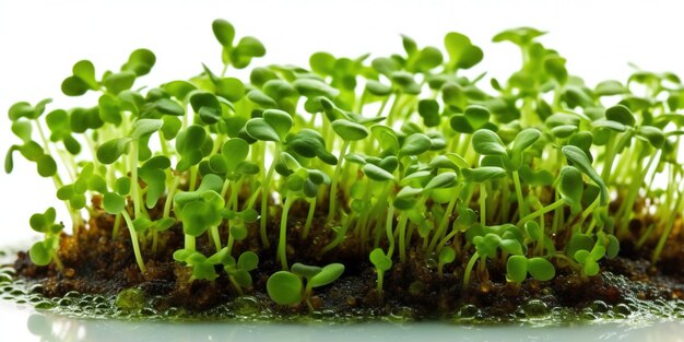 Cultivo de micro brotes verdes en el recipiente