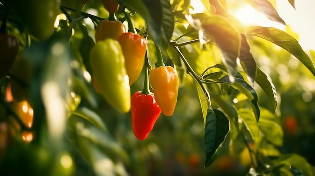 Foto cultivo de pimientos dulces en un invernadero de cerca