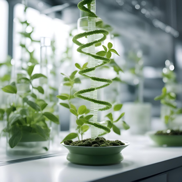Cultivo de plantas modificadas genéticamente en un laboratorio Concepto de biotecnología