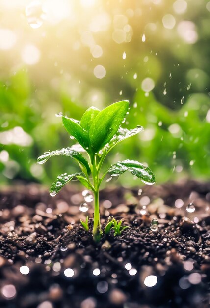 cultivo de plantas de siembra concepto de paso de crecimiento en el jardín y la luz del sol