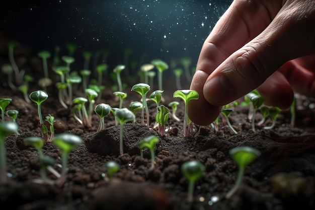 Cultivo de plantas verdes en germinación a partir de semillas Ilustración generativa de IA