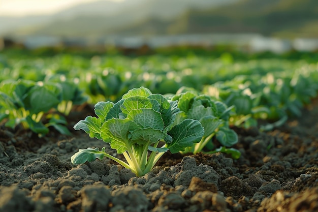 Foto cultivo de repollo ecológico en la granja