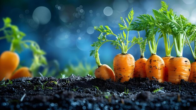 Foto cultivo sostenible de zanahorias cultivo de zanahoria joven en el suelo para el control de calidad concepto técnicas agrícolas agricultura sostenible evaluación de la calidad de los cultivos cultivo de azucres gestión del suelo
