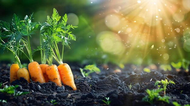 Foto cultivo sostenible de zanahorias cultivo de zanahoria joven en el suelo para el control de calidad concepto técnicas agrícolas agricultura sostenible evaluación de la calidad de los cultivos cultivo de azucres gestión del suelo