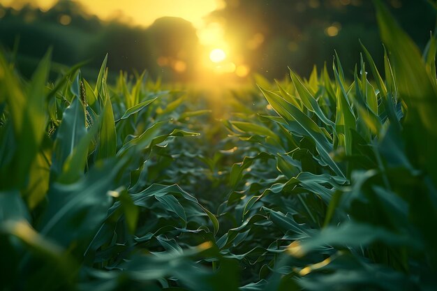 Foto cultivos energéticos sostenibles en el concepto de puesta de sol fotografía de la puesta de sol agricultura sostenible energía renovable campos de cultivos conservación del medio ambiente