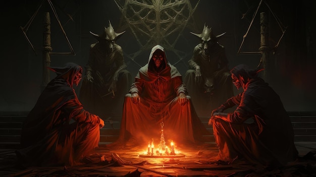 culto satânico realiza ritual em frente ao pentagrama