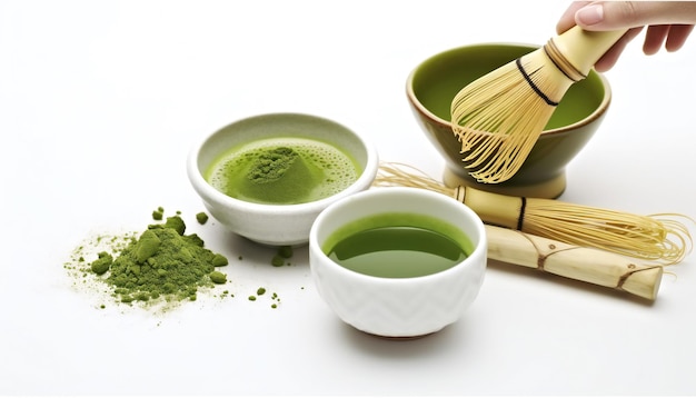 Cultura Tradicional Matcha Japonesa Sobre Fondo Blanco