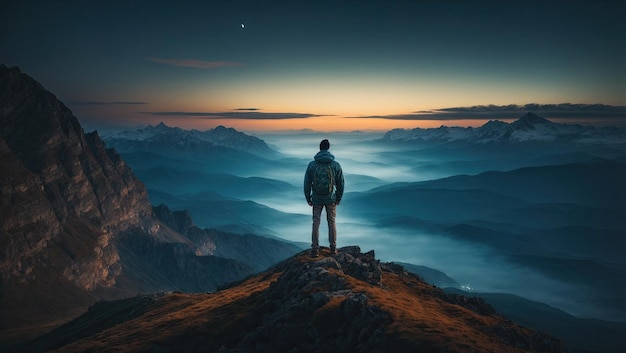 Cumbre nocturna en la cima de la montaña