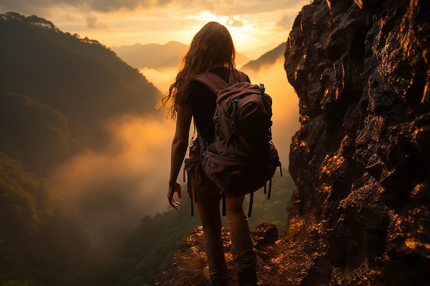 Cumbre Serenidad Hermosa Mujer Escalada en las Rocas