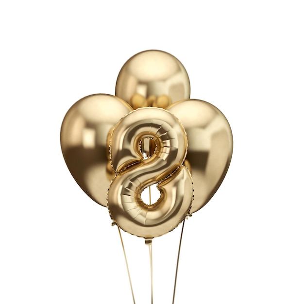 El cumpleaños de oro de papel de aluminio un montón de globos feliz cumpleaños d renderización