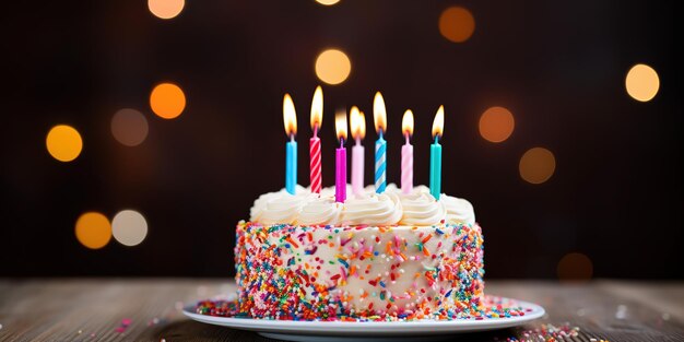 Cumpleaños con una tarta velas en un pastel grande