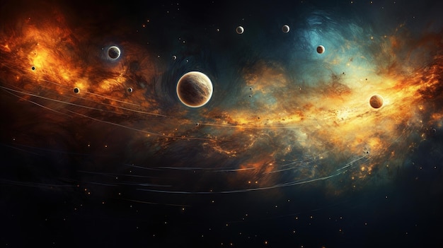 Un cúmulo estelar con planetas en el universo.