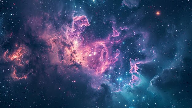 Los cúmulos radiantes de la nebulosa azul azulado y magenta en el espacio
