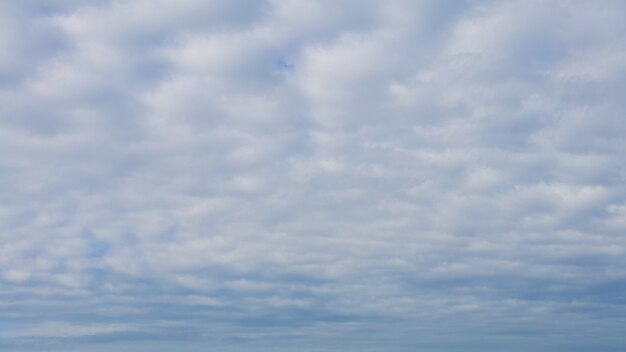 Cumulus-Wolken mit blauem Himmel an einem sonnigen Sommertag. Schönes Wolkengebilde als Naturhintergrundpanorama. Wunderbares Wetter mit natürlichem Tageslicht mit schwebenden weißen Wolken, die eine abstrakte Form schaffen