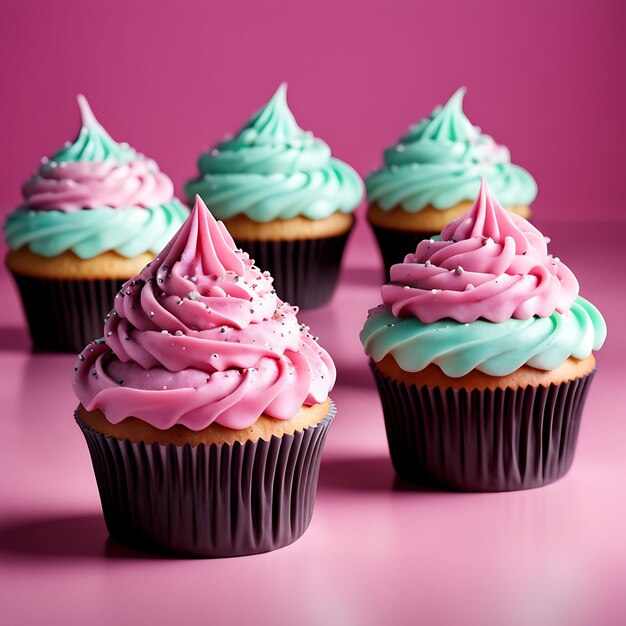 Cupcake aislado sobre fondo rosa Foto de estudio