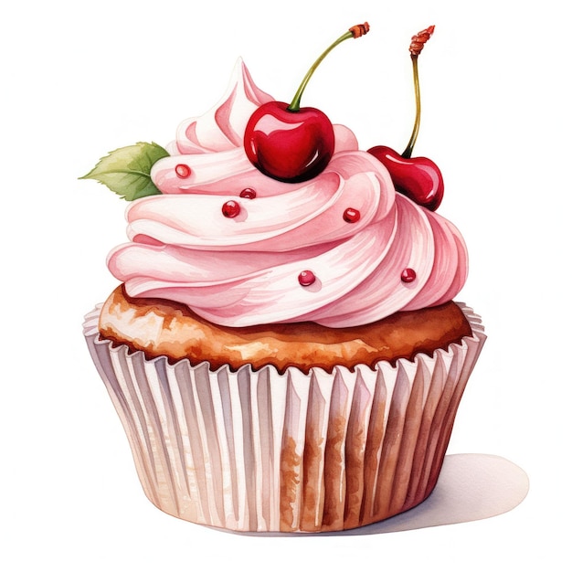 cupcake aquarela com cereja isolada