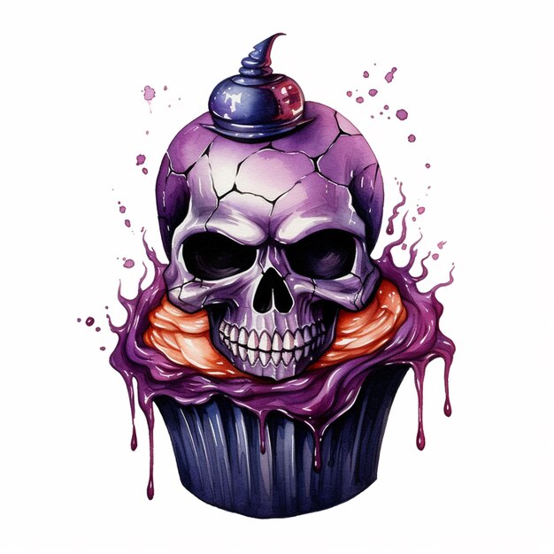 cupcake arrafado com um crânio e uma cereja no topo generativo ai