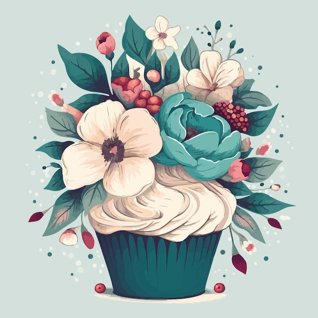 Cupcake con arreglo floral.