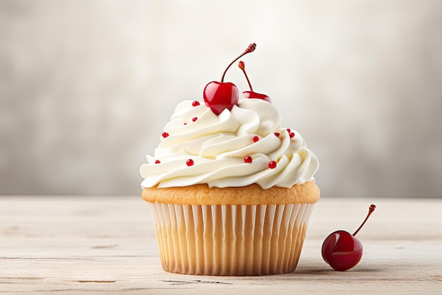 Cupcake branco isolado com creme e cereja