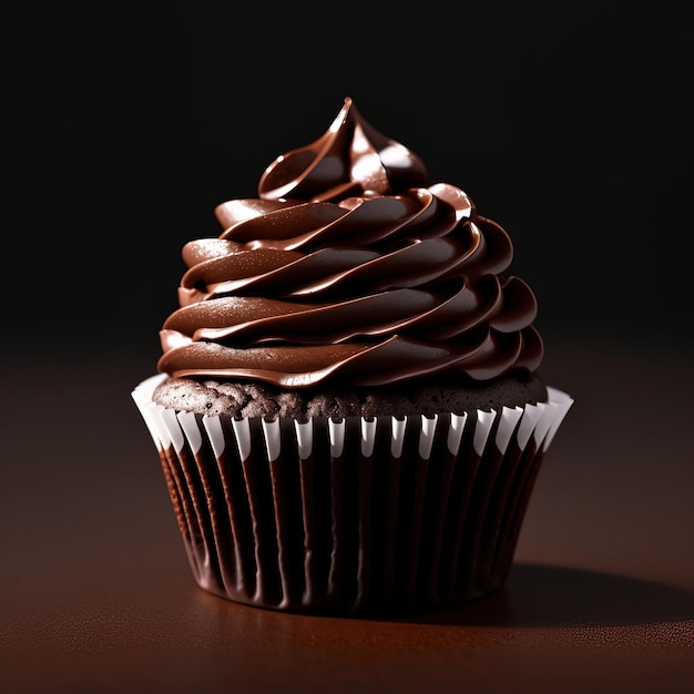 Un cupcake de chocolate con glaseado de chocolate y un glaseado de chocolate.