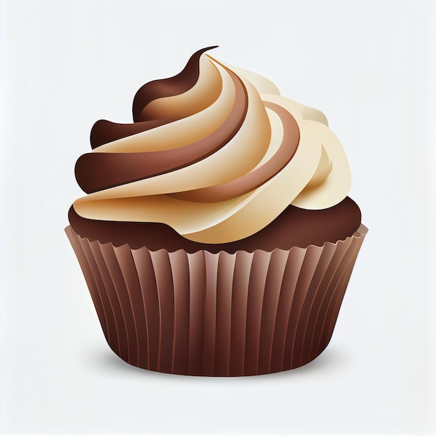 Cupcake de chocolate con glaseado sobre un fondo blanco ai generativo