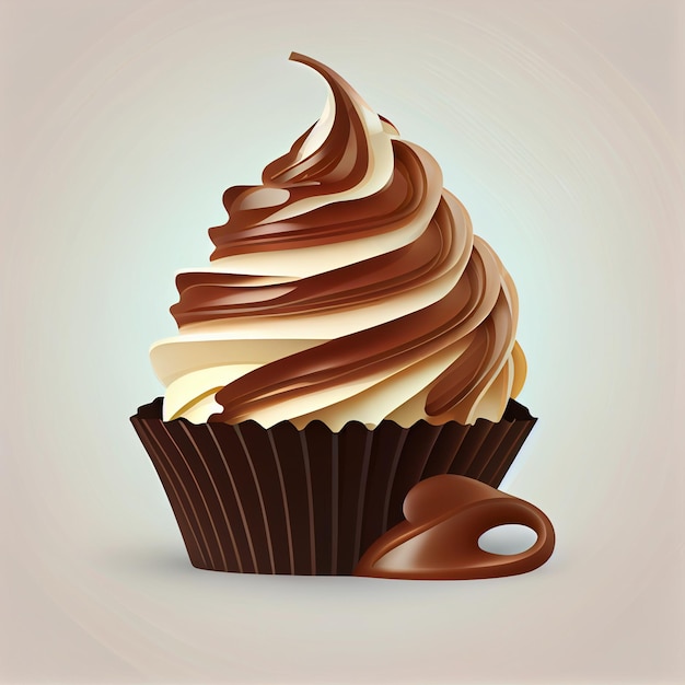 Cupcake de chocolate sentado encima de una mesa generativa ai