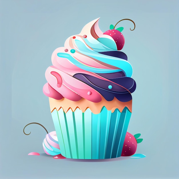 Cupcake colorido sentado em cima de uma mesa generativa ai