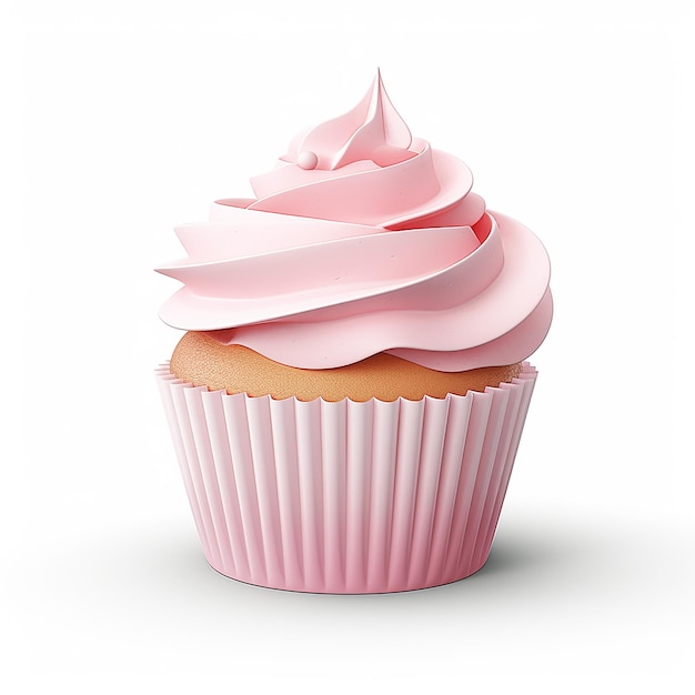Cupcake com creme rosa claro isolado em fundo branco Ilustração 3D