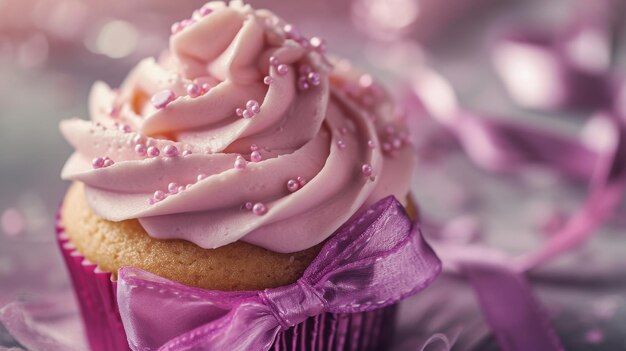 Foto cupcake com frosting rosa e bow rosa câncer de mama