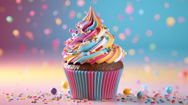 Cupcake com granulado arco-íris