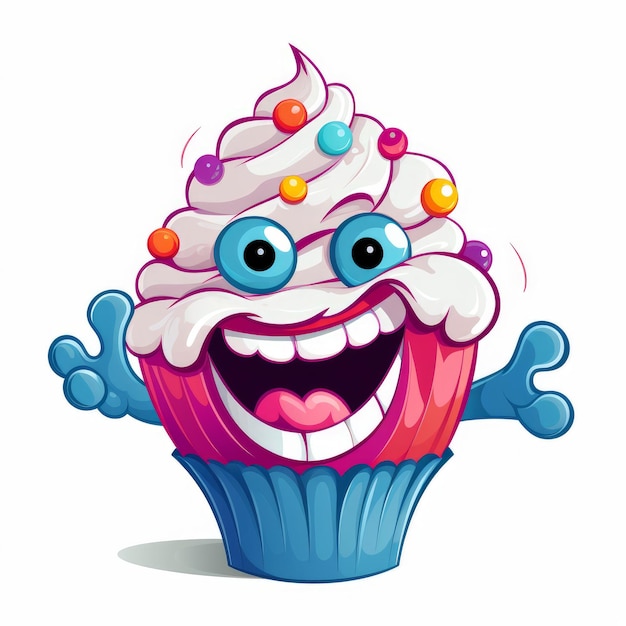 Cupcake com um grande sorriso e estilo de desenho animado colorido gerado por IA