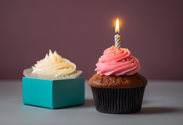 Foto cupcake com uma única vela