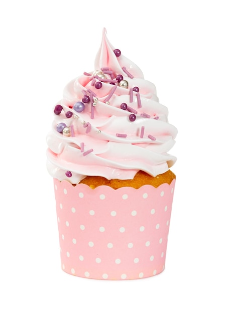 Cupcake con crema y chispitas decorativas