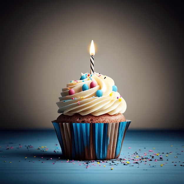 Cupcake de cumpleaños delicioso en mesa