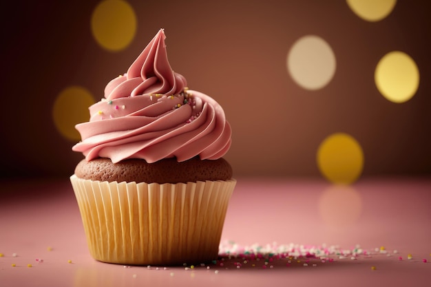 Cupcake de cumpleaños en rosa Ilustración AI generativo