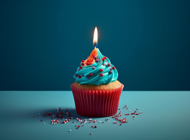 Cupcake de cumpleaños con vela Ilustración AI GenerativexD