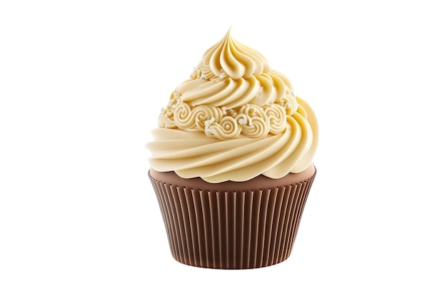 Cupcake de aniversário com glacê de creme de manteiga isolado em branco Generative AI