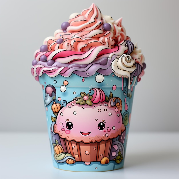 Cupcake de Arco-íris sorridente com adesivo de aspersão