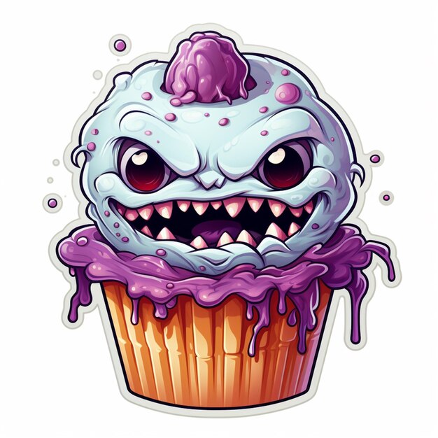 cupcake de desenho animado com cobertura roxa e polvilhas no topo ai generativo