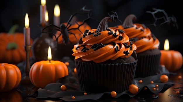 Cupcake de Halloween com abóboras