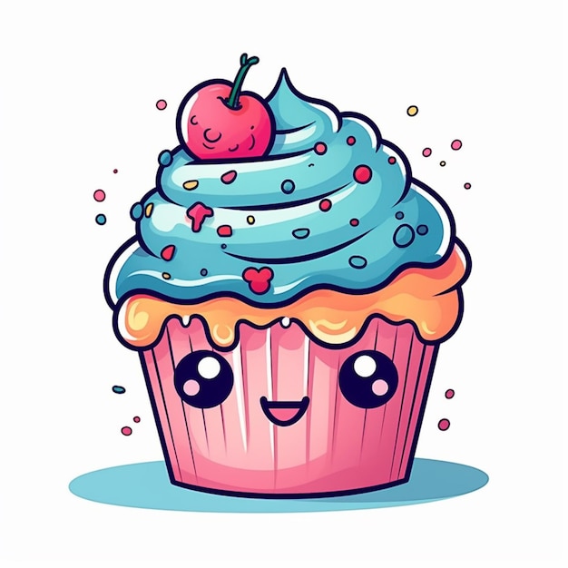 cupcake de dibujos animados con una cereza encima y chispas encima ai generativo