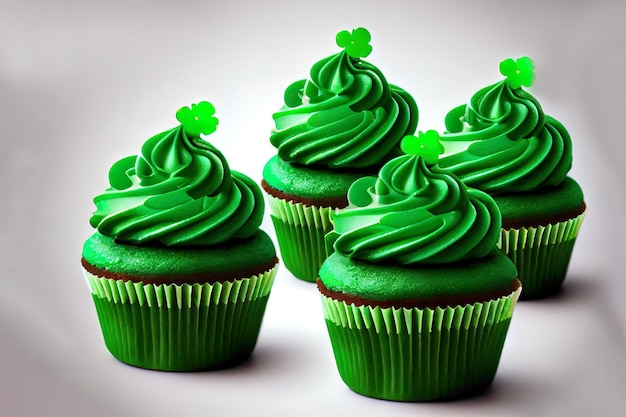 Cupcake do Dia de São Patrício 39 em fundo verde Generative Ai