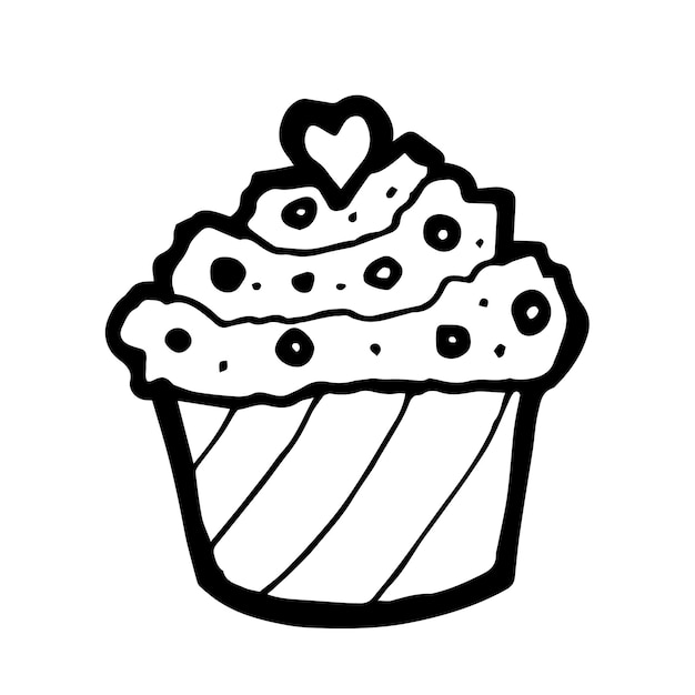 Foto cupcake eine digitale kunst von erdbeermuffin cupcake handgezeichneter ikonen-illustration, isoliert auf weiß