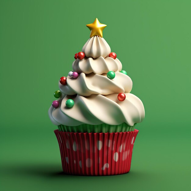 Cupcake em forma de árvore de Natal isolado em fundo branco Cupcakes com forma de Árvore de Carisma