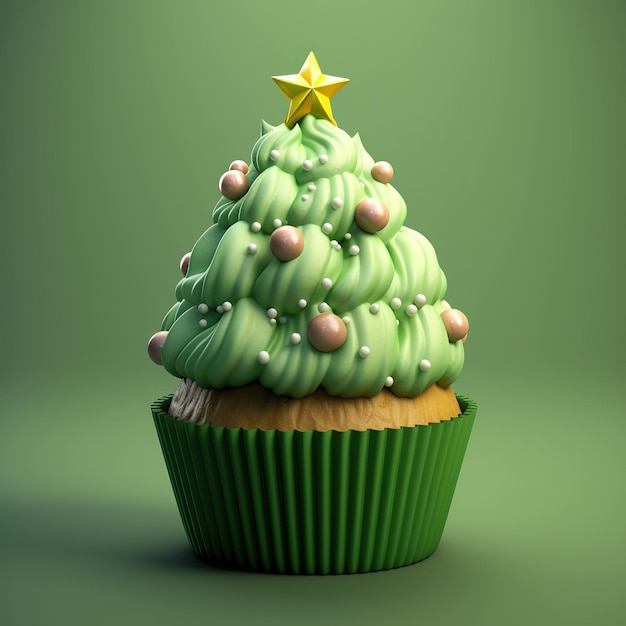 Cupcake em forma de árvore de Natal isolado em fundo branco Cupcakes com forma de Árvore de Carisma