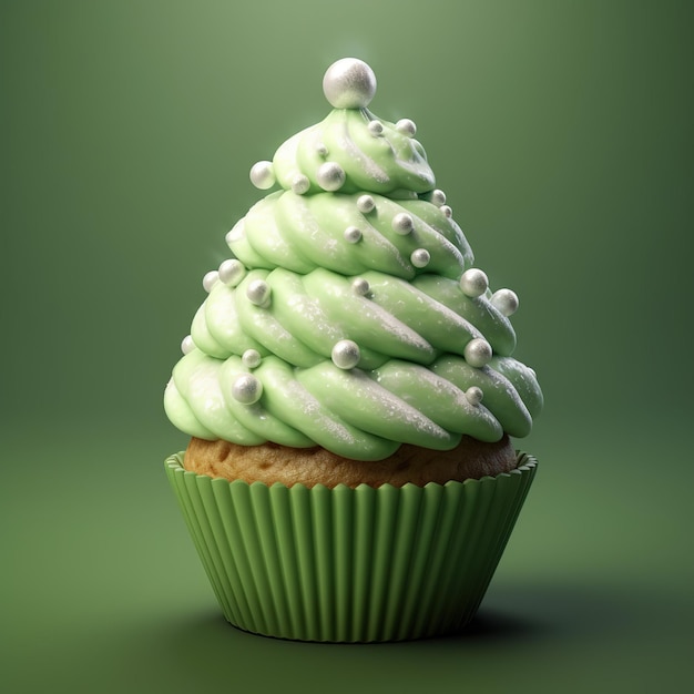 Cupcake em forma de árvore de Natal isolado em fundo branco Cupcakes com forma de Árvore de Carisma